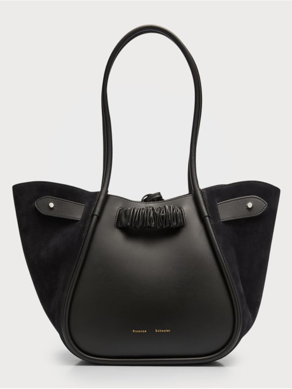 Proenza Schouler Black Leather and Suede Tote with Ruched Detail